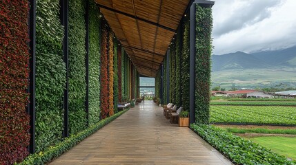 Obraz premium Serene Indoor Garden Walkway with Lush Vertical Greenery