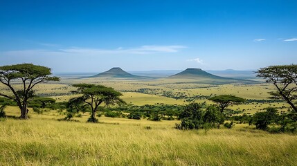 African Savanna Landscape with Two Hills.