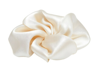 Ivory scrunchie hair tie isolated on transparent background
