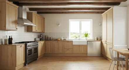 Modern rustic kitchen with wooden cabinets and natural lighting