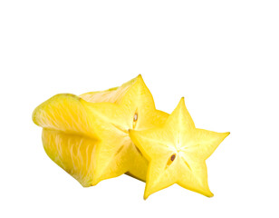 Fototapeta premium Two Slices of Yellow Star Fruit on Transparent Background