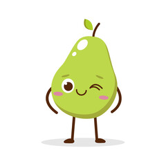 Cute Smiling Green Avocado Character. Kawaii Green Fruit Mascot Style Vector. Cute vector character set in various action emotions. Collection symbols isolated on a white background