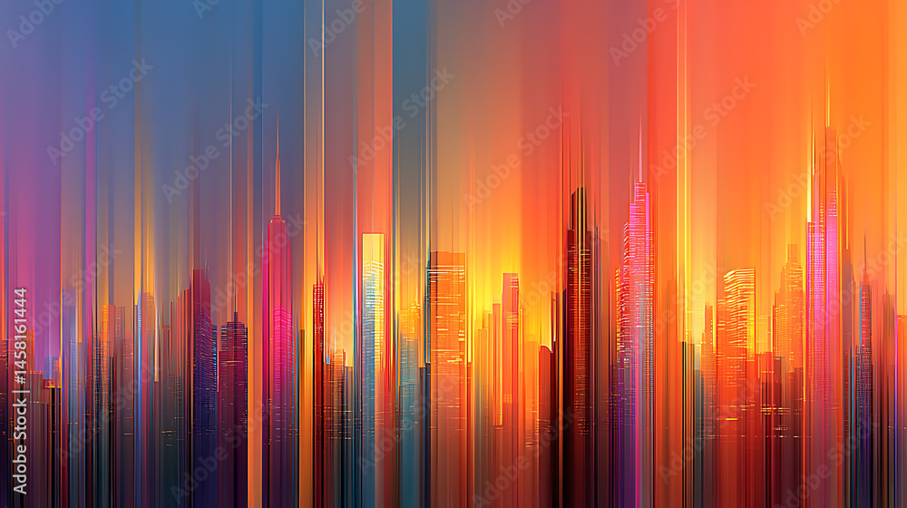 Poster abstract city skyscraper lines as colorful gradient wallpaper