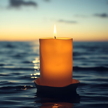 Una vela blancade esperanza  encendida alumbrando sobre un fondo negro