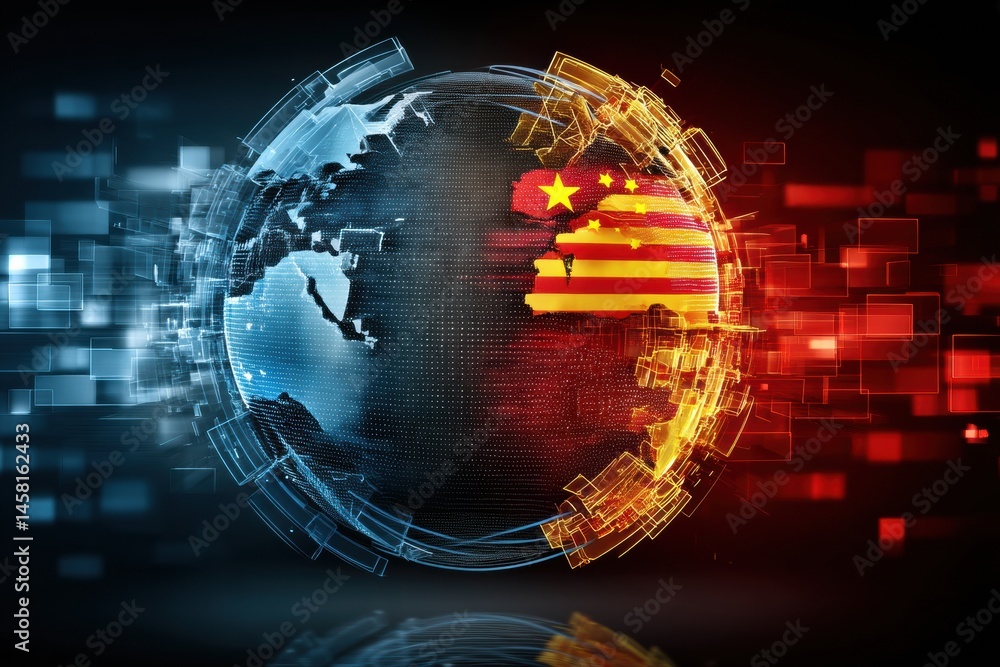 Aufkleber symbolic globe encased in digital mesh representing us and china relations in global context generat