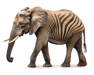 Fototapeta premium Unique Elephant with Striped Pattern on White Background
