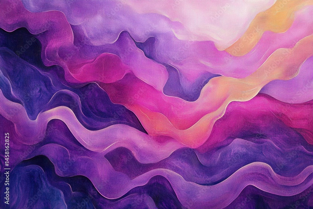 Poster Flowing vibrant lines in purple and pink create an abstract design with dynamic movement and fluidity, Flowing lines and curves in vibrant purple and pink colors