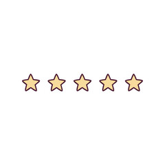 Five yellow stars vector illustration, flat rating icon set for reviews, ranking, favorite, quality feedback graphics