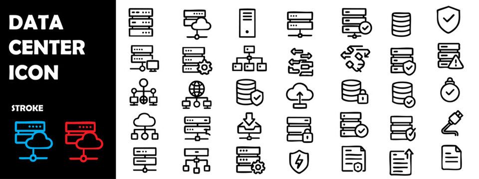 Data Center Icons &ndash; Vector Set of Server, Network, and Cloud Computing Symbols

