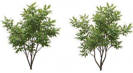 Obraz premium 緑豊か若葉二本木 爽やか自然イメージ