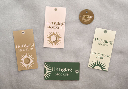 Five Cloth Tags Mockup in Different shapes