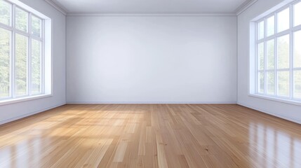 Empty room interior hardwood floor white walls sunlight