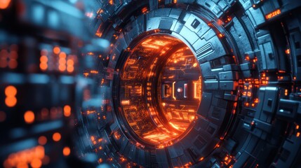 Abstract Sci-Fi Tunnel: Digital Art Exploration of Futuristic Technology