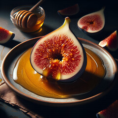Fresh Fig with Honey on Ceramic Plate