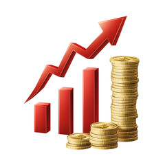 Financial Growth Chart with Red Arrow and Coins

