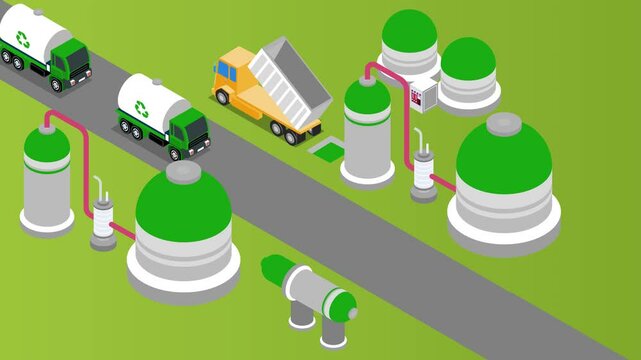 Waste to Energy Biogas Plant 3d animation cartoon