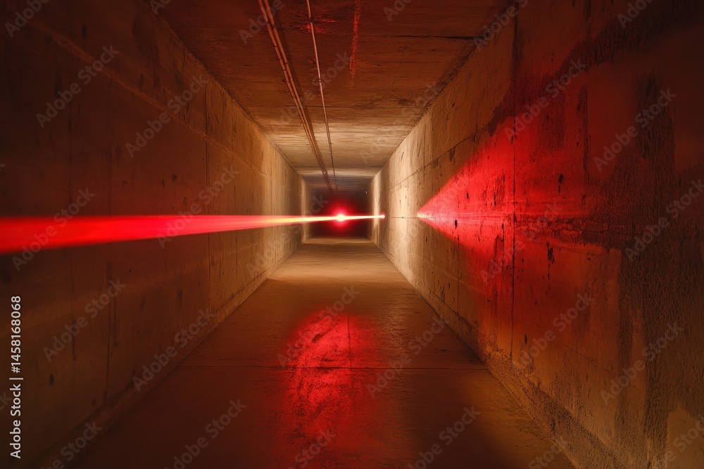 Poster laser beam traversing a rectangular tunnel in an infinite display of light dynamics, a laser moving 