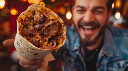Happy Eater: Man Enjoying a Delicious and Hearty Wrap

