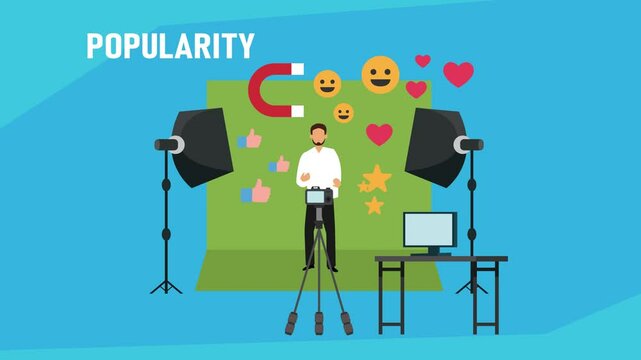 Influencer Creating Social Media Content in Studio for Online Popularity cartoon animation