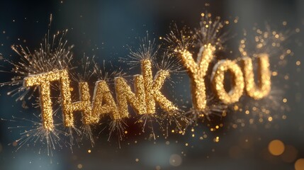 Golden glitter Thank You with sparkling fireworks