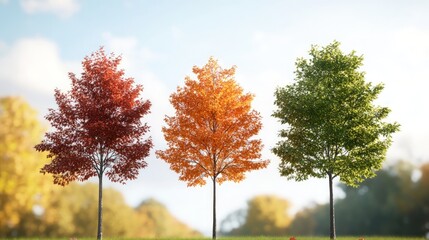 Fototapeta premium Three trees, autumnal hues