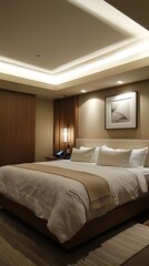 Elegant modern bedroom with ambient lighting high resolution picture
