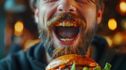 Pure Joy: Man Savors a Crispy Fried Chicken Burger with Zest

