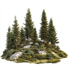 Macro Alpine Forest Cutout &ndash; Hyper-Realistic Pine Tree PNG with Transparent Background in Painterly Style