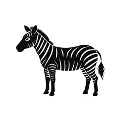 Zebra silhouette vector illustration, black wild animal shape icon for wildlife, safari, jungle