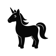Unicorn silhouette vector illustration, magical black horse with horn, fantasy, fairy tale