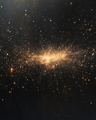 Obraz premium High-Angle View of Entangled Cosmic Particles: Golden and Orange Dust in Dark Space