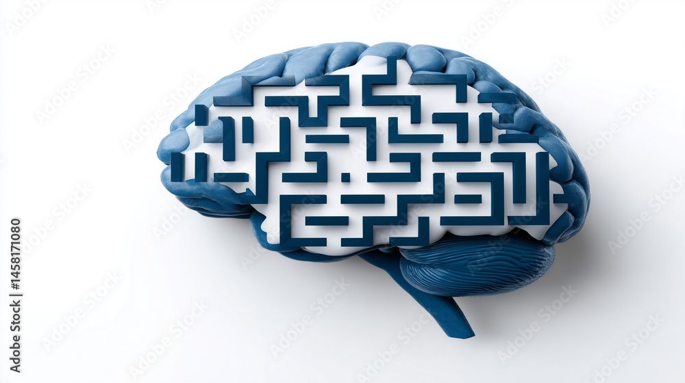 Poster mind maze: a complex maze meticulously crafted within the shape of a human brain. this evocative ima