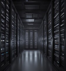 Gleaming server racks fill a climate-controlled facility, racks, network