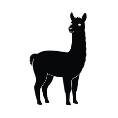 Alpaca Standing Tall Ears Up Vector Silhouette