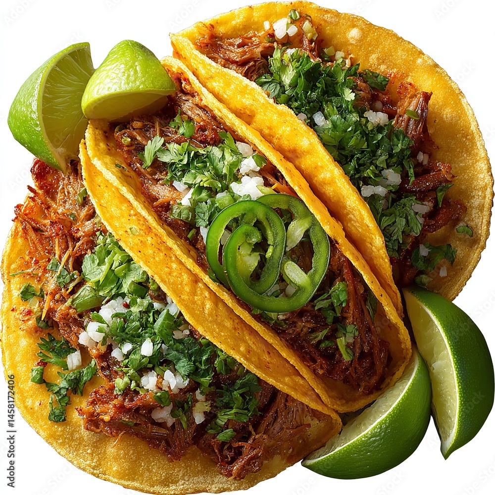 Fototapete a dynamic shot of tacos bursting with fresh lettuce isolated on transparent background