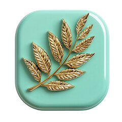 Png of Elegant golden leaf design on a turquoise background, symbolizing nature and luxury.