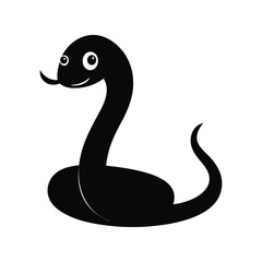 Cartoon snake silhouette vector illustration, black coiled reptile, playful design, symbol of danger and motion

