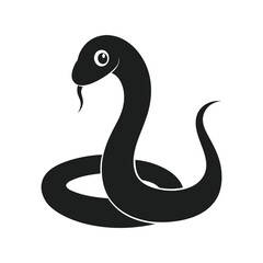 Cartoon snake silhouette vector illustration, black coiled reptile, playful design, symbol of danger and motion
