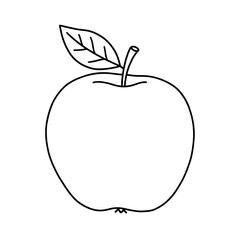 Apple with Green Leaf , black line art illustration on transparent background for logo design, packaging, tattoos, and minimalist decor  
