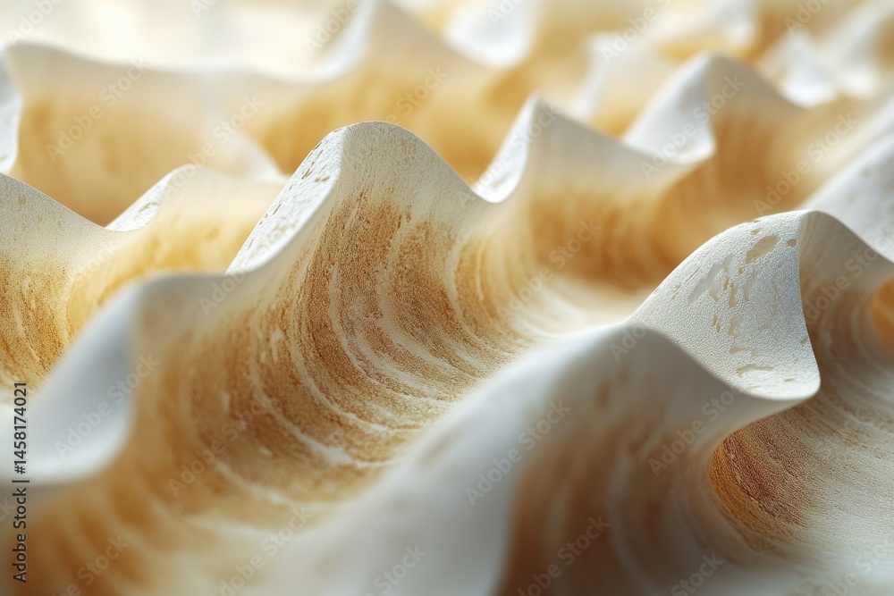 Poster close-up of a textured, undulating surface resembling a seashell or abstract landscape.