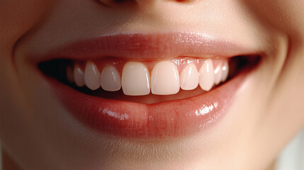 Fototapeta premium Close-up view of a beaming smile showcasing bright and healthy teeth during a joyful moment indoors