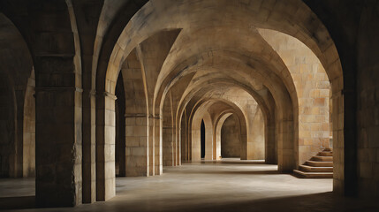 Abstract romanesque architecture arcade arch hallway