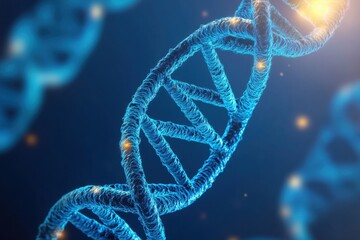 Exploring the complexities of DNA strands through data processing on a blue background, dna strand over data processing on blue background