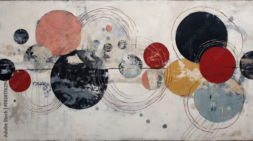 Poster An abstract painting with circles and lines