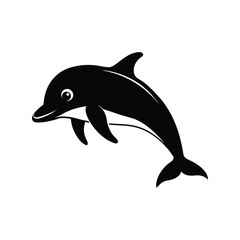 Fototapeta premium Dolphin silhouette vector illustration. marine mammal icon, ocean animal design, jumping dolphin symbol