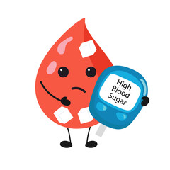 blood drop cartoon character glucose measuring diabetes device illustration background high blood sugar level cute clipart