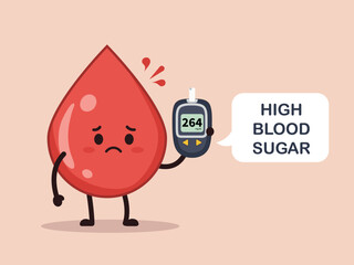 blood drop cartoon character glucose measuring diabetes device illustration background high blood sugar level cute clipart