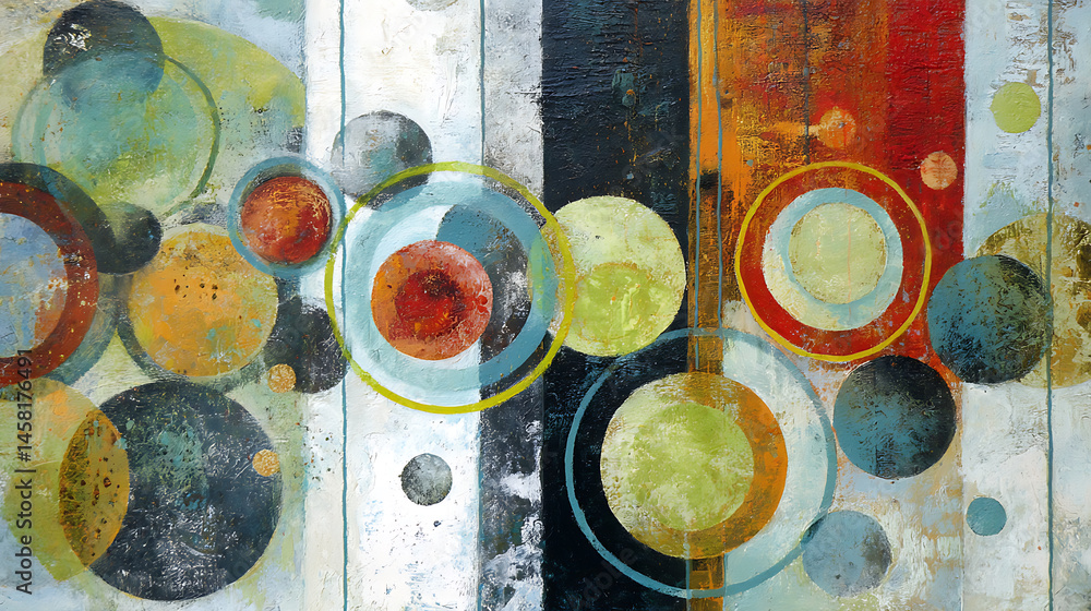 Poster an abstract painting with circles and lines