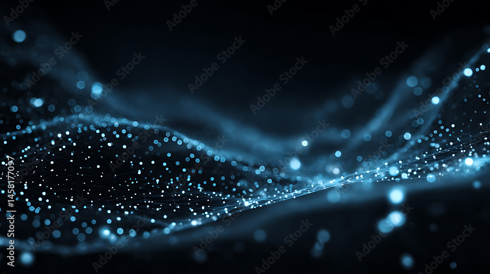 Aufkleber Digital dynamic cyber wave, abstract futuristic blue background with dots and lines, big data visualization, 3d rendering