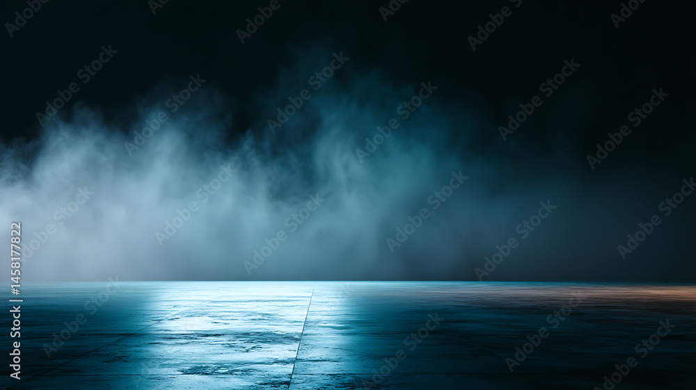 Poster empty dark background with smoke or fog on the floor